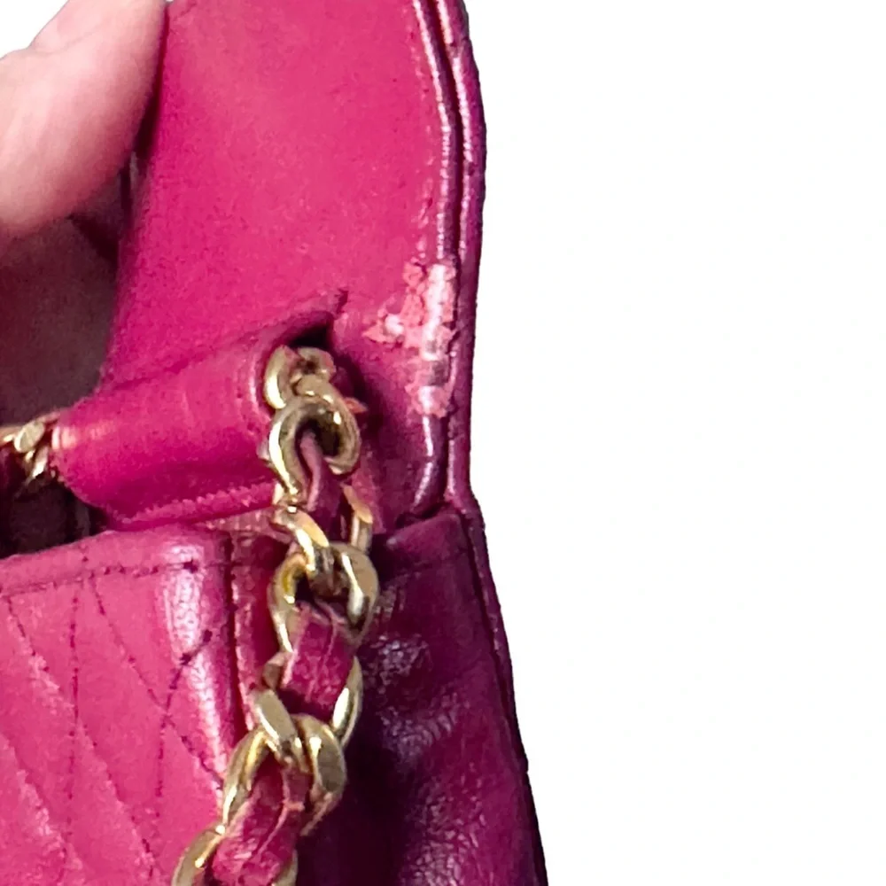 CHANEL Vintage Micro Pink Quilted Lambskin Half Flap Bag RARE - Picture 10 of 14
